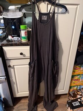 FP Movement by Free People Charcoal Wide-Leg Relaxed Jumpsuit with Pockets